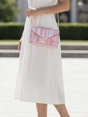 Michael Kors Grace Pink Tie-Dye Envelope Crossbody w/ Gold Chain (Retail $178)